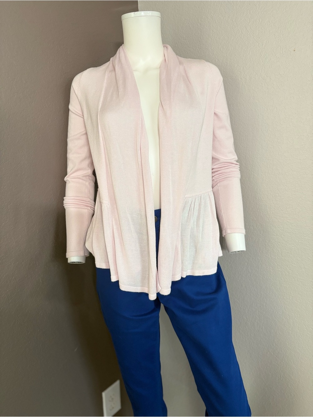 Premise Light Blush Open-Front Peplum Cardigan